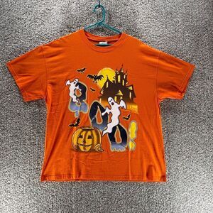 Vintage 90s Halloween Shirt Mens Extra Large Orange Boo‎ Ghosts Bobbie Brooks